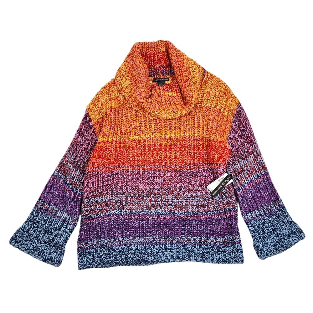 Chelsea & Theodore Knit Cowl Neck Sweater Ombre Multicolor Size L